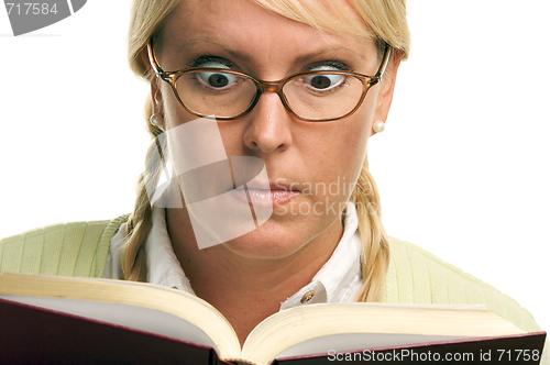 Image of Stunned Female with Ponytails and Book