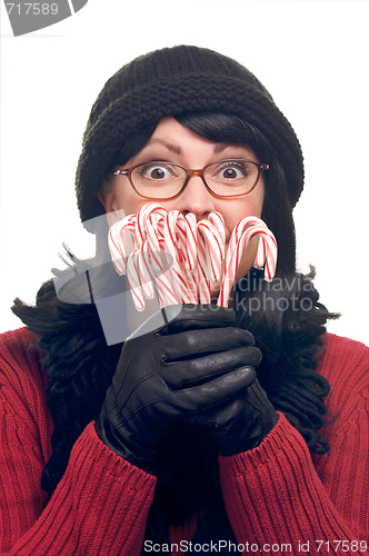 Image of Attractive Woman Holds Candy Canes