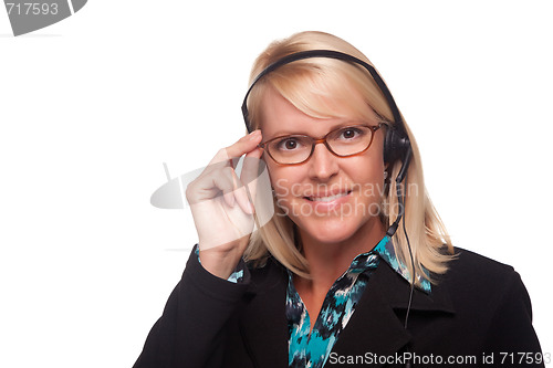 Image of Beautiful Blonde Customer Support Woman with Headset