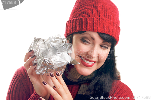 Image of Attractive Woman Holds Gift