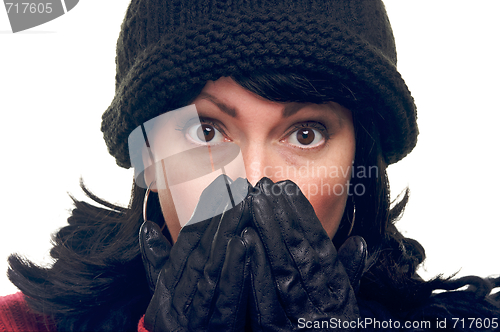 Image of Attractive Woman with Hands to Her Face