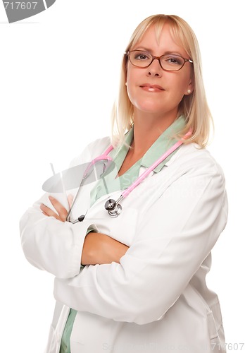 Image of Attractive Female Doctor or Nurse on White