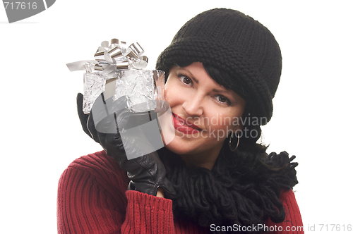 Image of Attractive Woman Holds Gift
