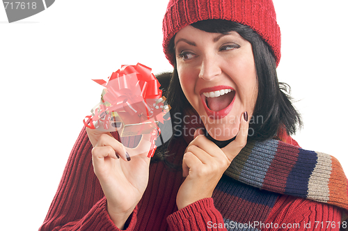 Image of Attractive Woman Holds Gift
