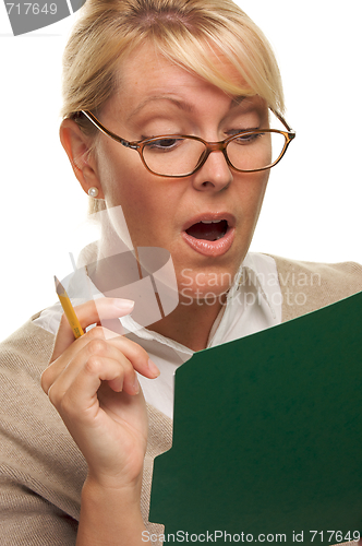 Image of Beautiful Woman with Pencil and Folder 