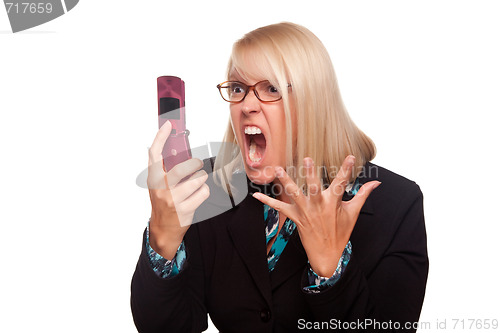 Image of Angry Woman Yells At Cell Phone