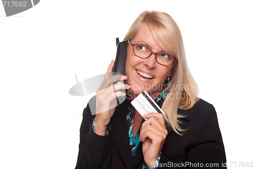 Image of Beautiful Blonde Woman with Phone and Credit Card