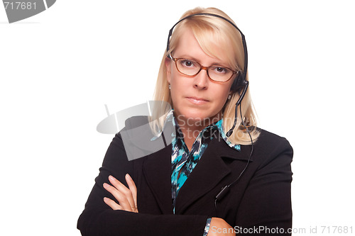 Image of Beautiful Serious Blonde Customer Support Woman