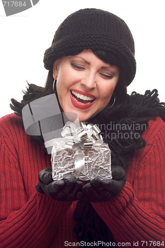 Image of Attractive Woman Holds Gift