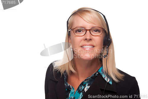 Image of Beautiful Blonde Customer Support Woman with Headset