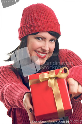 Image of Attractive Woman Holds Gift