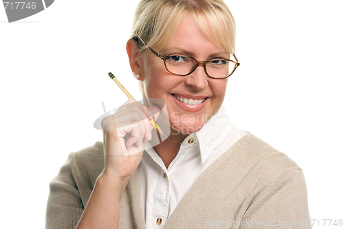 Image of Beautiful Woman with Pencil 