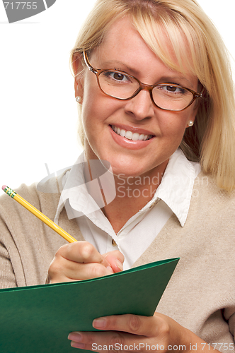 Image of Beautiful Woman with Pencil and Folder 