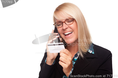 Image of Beautiful Blonde Woman with Phone and Credit Card