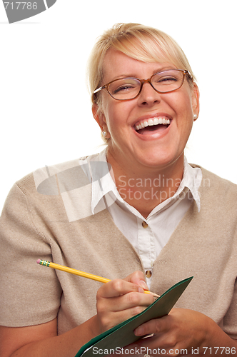 Image of Beautiful Woman with Pencil and Folder 