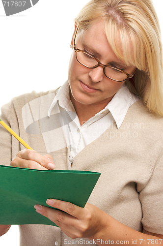 Image of Beautiful Woman with Pencil and Folder 