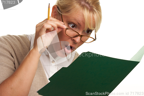 Image of Beautiful Woman with Pencil and Folder 