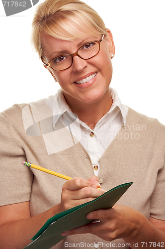 Image of Beautiful Woman with Pencil and Folder 