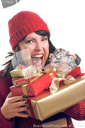 Image of Attractive Woman Holds Gifts
