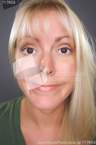 Image of Beautiful Blond Woman with Funny Face