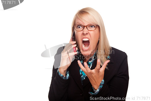 Image of Angry Woman Yells While On Cell Phone