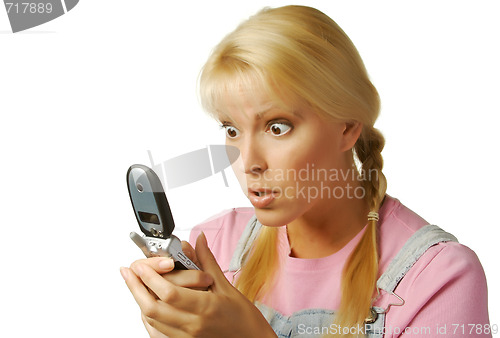 Image of Enamored Girl Texting with Cell Phone