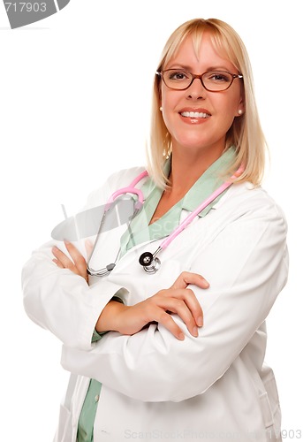 Image of Attractive Female Doctor or Nurse on White