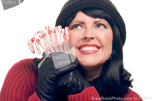 Image of Attractive Woman Holds Candy Canes