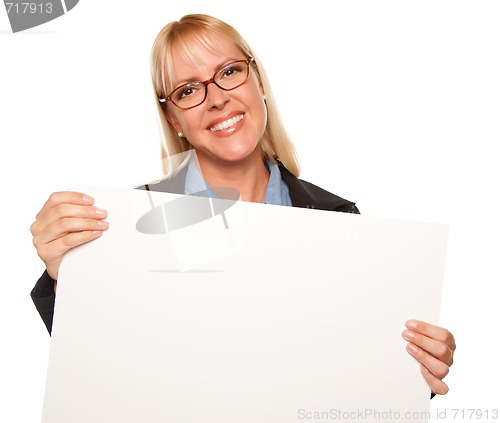 Image of Attractive Blonde Holding Blank White Sign