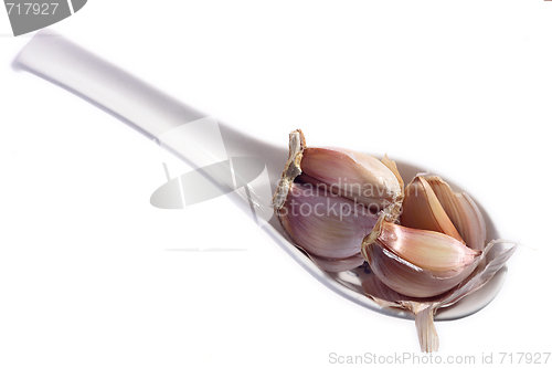 Image of Garlic cloves on spoon