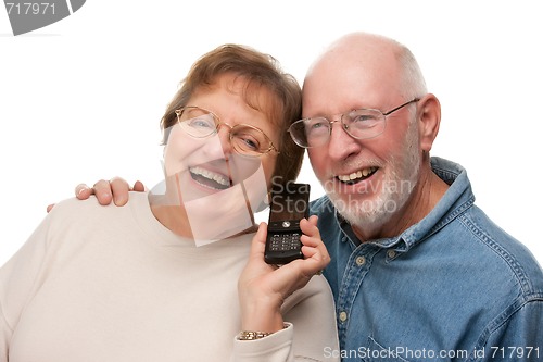 Image of Happy Senior Couple Using Cell Phone