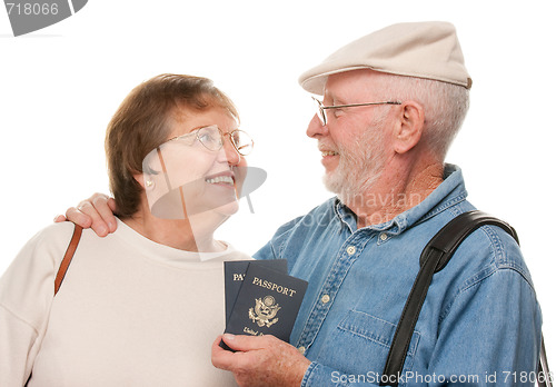 Image of Happy Senior Couple with Passports and Bags