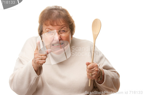 Image of Upset Senior Woman with The Wooden Spoon