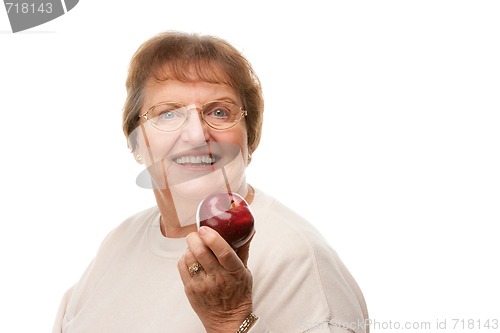 Image of Attractive Senior Woman with Red Apple
