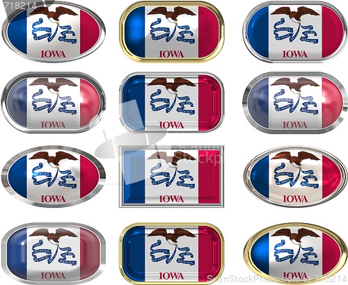 Image of 12 buttons of the Flag of Iowa