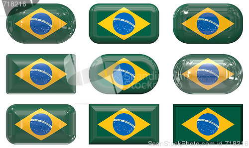 Image of nine glass buttons of the Flag of Brazil