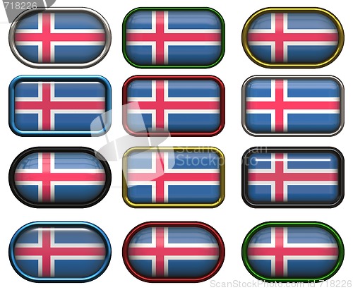 Image of 12 buttons of the Flag of Iceland