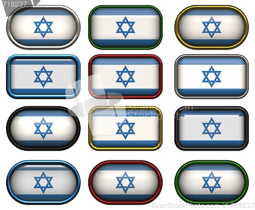 Image of 12 buttons of the Flag of Israel