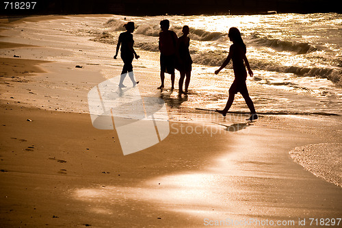 Image of Beach with Silhouette people