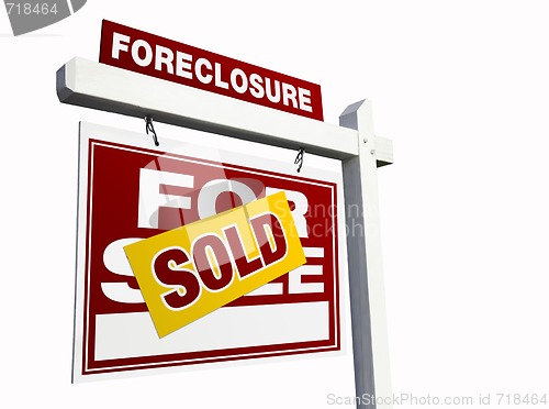 Image of Red Sold Foreclosure Real Estate Sign on White