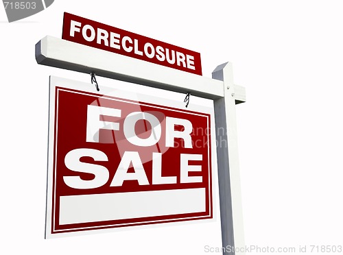 Image of Red Foreclosure Real Estate Sign on White.