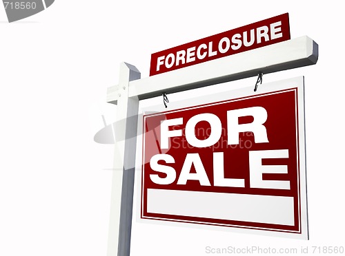 Image of Red Foreclosure Real Estate Sign on White.