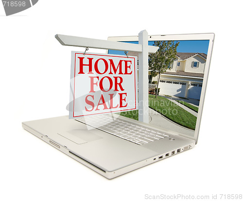Image of Home for Sale Sign & New Home on Laptop