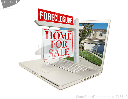 Image of Foreclosure Home for Sale Sign & Laptop