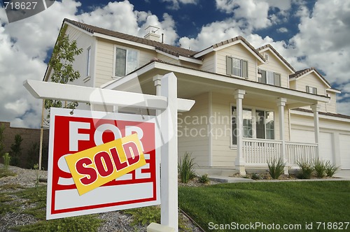 Image of Sold Home For Sale Sign and House