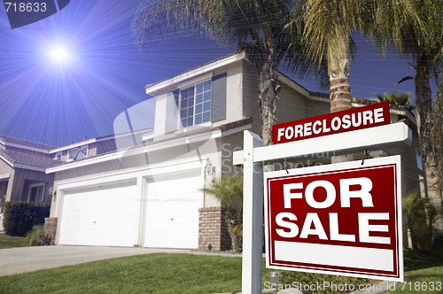 Image of Red Foreclosure For Sale Real Estate Sign and House