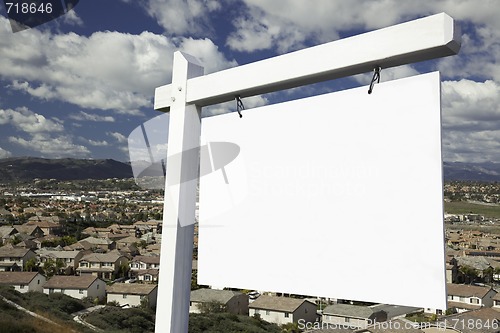 Image of Blank Real Estate Sign Over Elevated Housing Community View