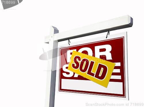 Image of Red Sold For Sale Real Estate Sign on White.