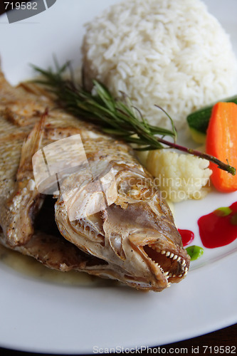 Image of baked exotic fish on dish