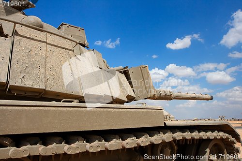 Image of Old Israeli Magach tank near the military base in the desert 